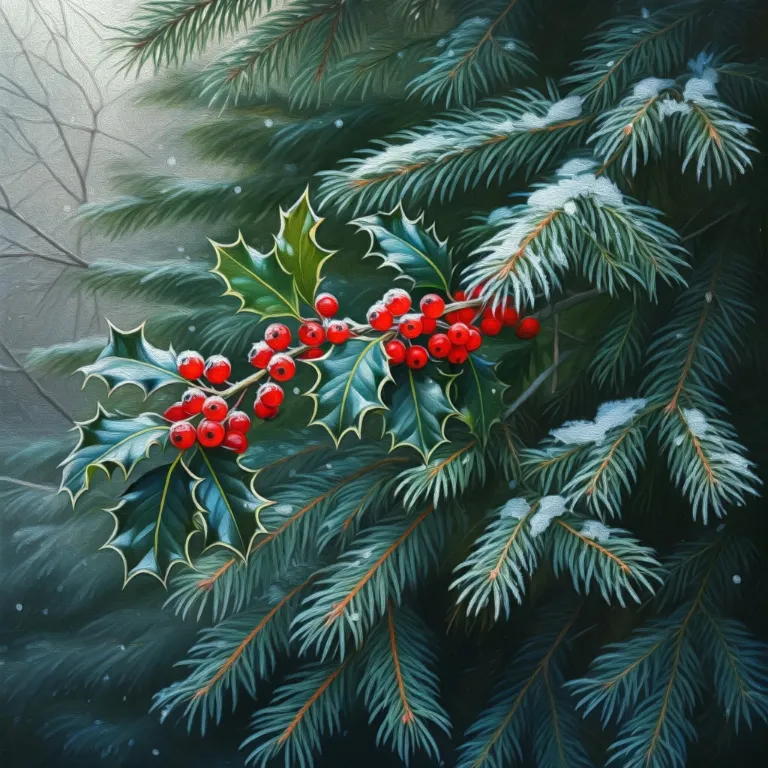 An oil painting of winter foliage